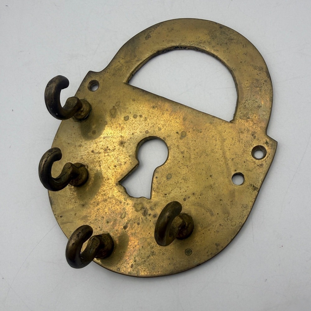 Nanco Key Rack Home Gold‎ Brass Vintage Padlock Shape Wall Mount 4 Hook